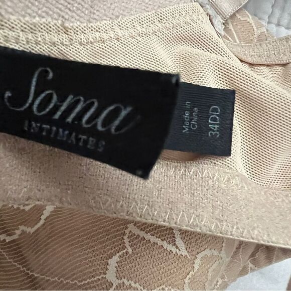 Soma Intimates Tan Floral Lace Overlay Bra 34DD Gorgeous Trim Feminine - Picture 4 of 5